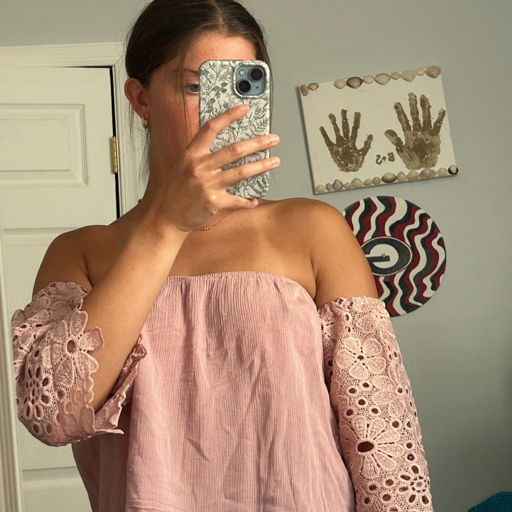 Charlotte Russe Pink Off-Shoulder Embellished Blouse